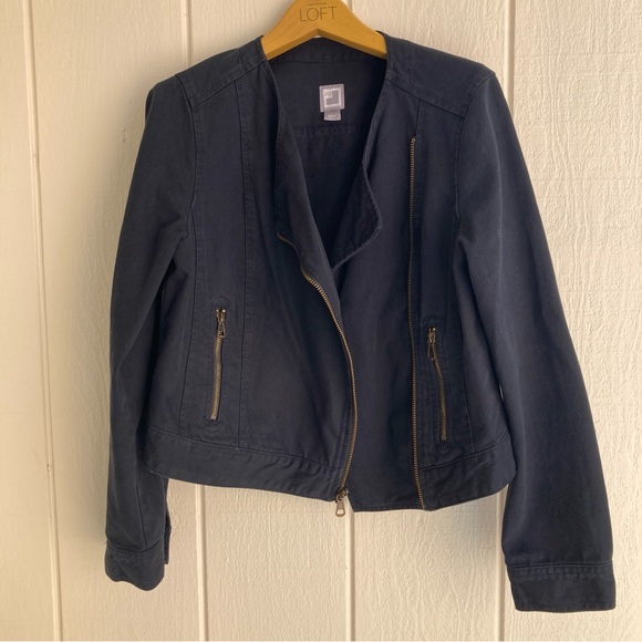 JCP Large Navy Denim Twill Moto Jacket - Picture 1 of 8